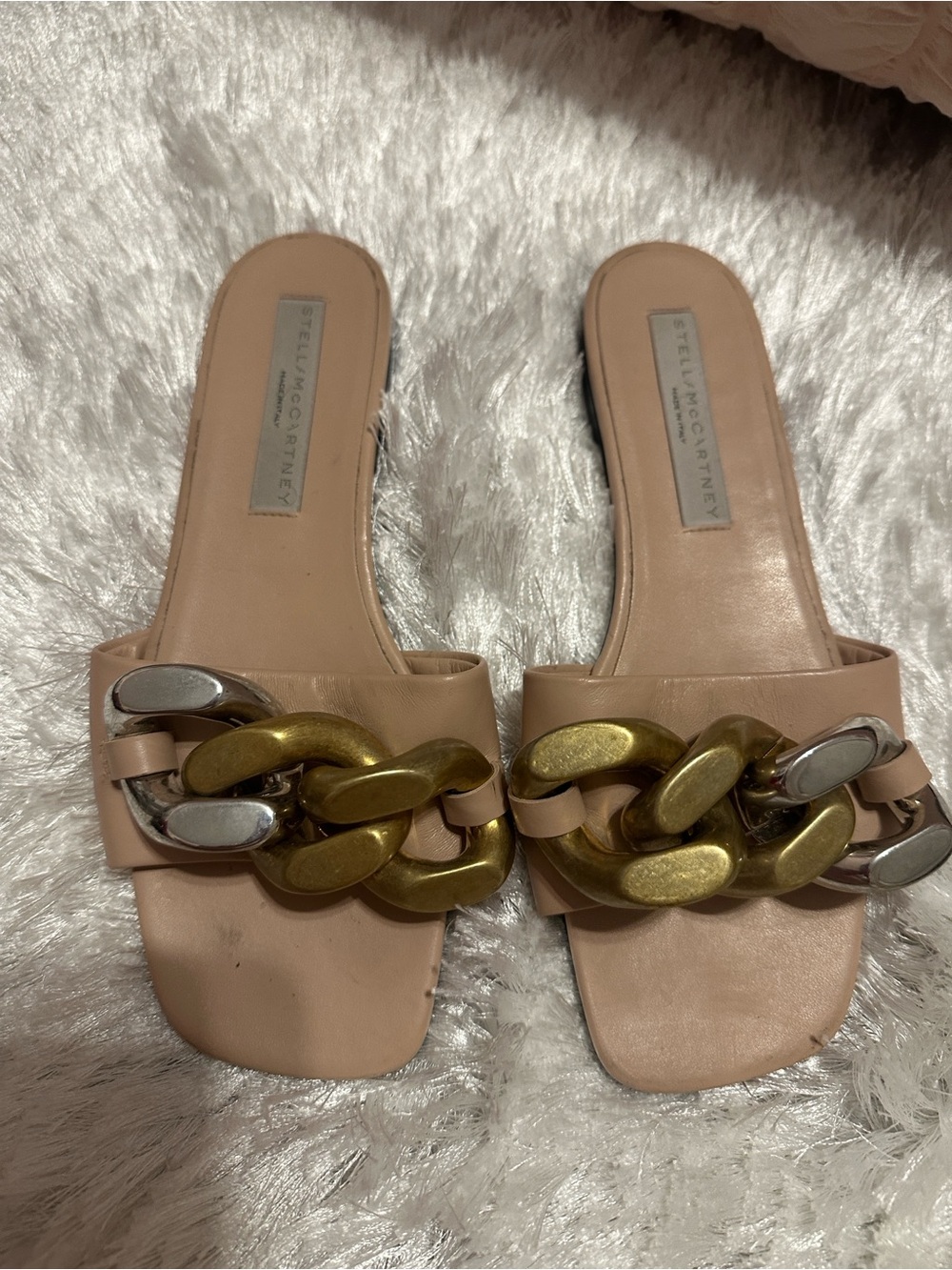 Stella McCartney Blush Slide Sandals with Gold & Silver Chain